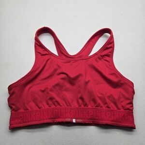 PINK Victoria's Secret Women Sports Bra L Red Ultimate Wireless Logo Metallic